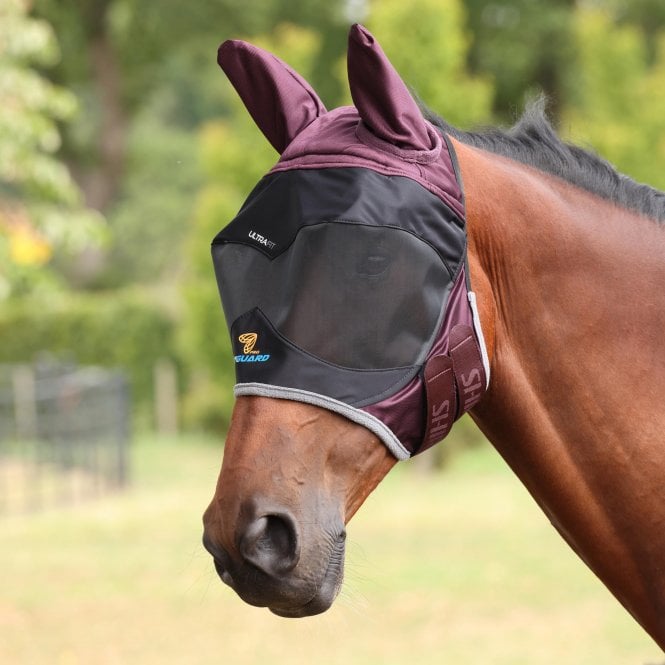 Shires  FlyGuard Pro Deluxe Fly Mask with Ears - Black Cherry