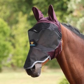Shires FlyGuard Pro Deluxe Fly Mask with Ears & Nose - Black Cherry