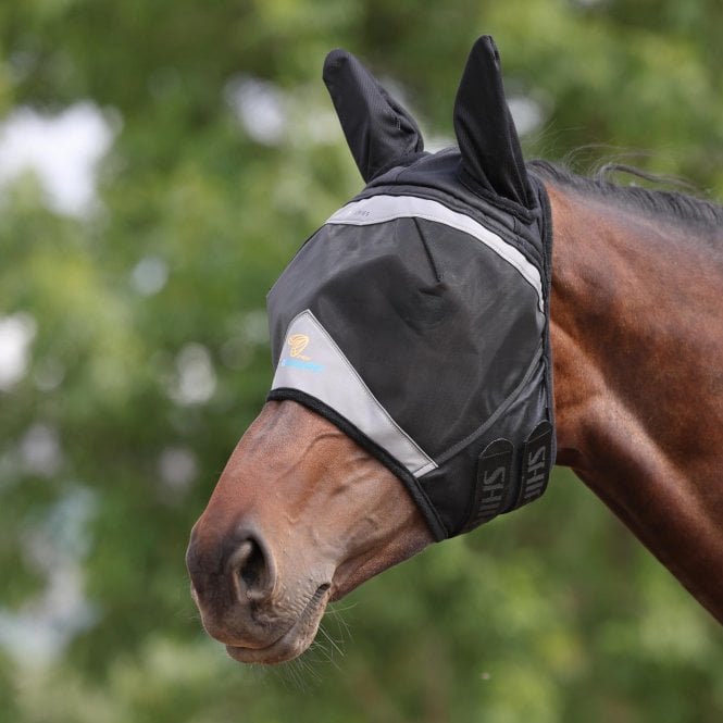 Shires  FlyGuard Pro Fine Mesh Fly Mask with Ears - Jet Black