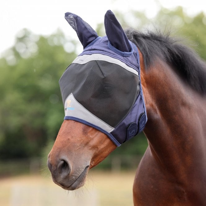 Shires  FlyGuard Pro Fine Mesh Fly Mask with Ears - Navy Blue