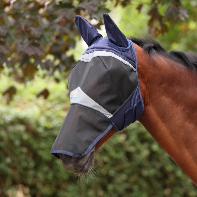 Shires  FlyGuard Pro Fine Mesh Fly Mask with Ears & Square Nose - Navy Blue