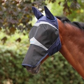 Shires FlyGuard Pro Fine Mesh Fly Mask with Ears & Square Nose - Navy Blue