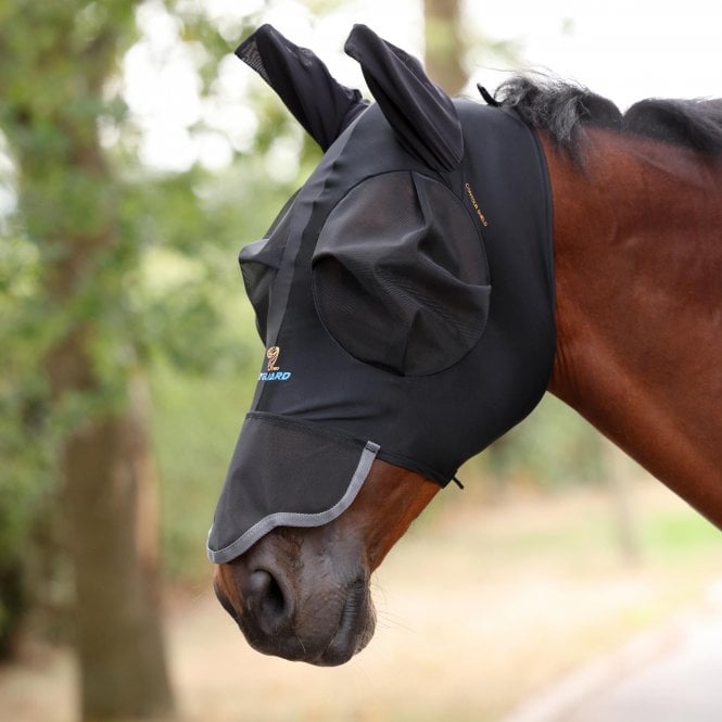 Shires  FlyGuard Pro Stretch Fly Mask with Nose - Jet Black