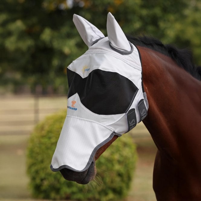 Shires  FlyGuard Pro Sun Shade Fly Mask with Ears & Nose - White
