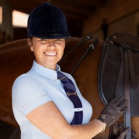 Supreme Products Short Sleeve Champion Show Rider Womens Competition Shirt with Zip - Blue/Blue