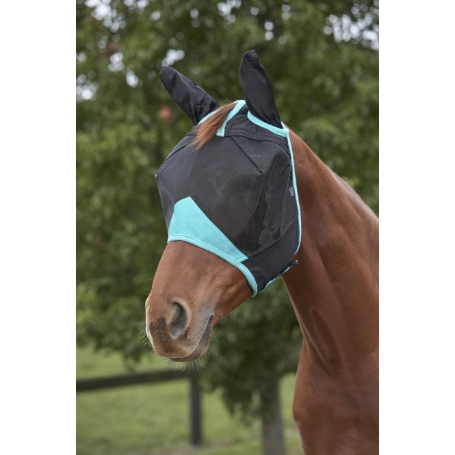 Weatherbeeta  Comfitec DELUXE Fine Mesh Mask With Ears - Black/Turquoise