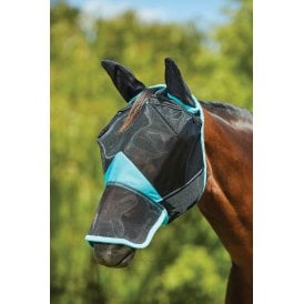 Weatherbeeta Comfitec DELUXE Fine Mesh Mask With Ears & Nose - Black/Turquoise