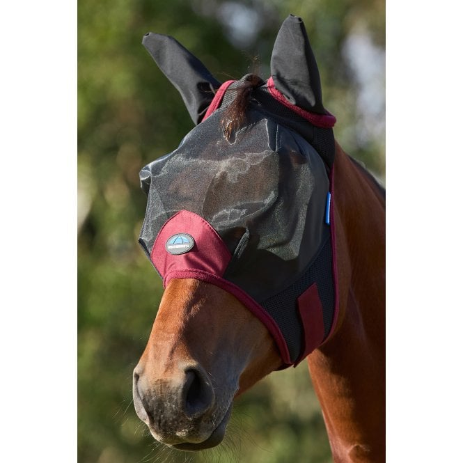 Weatherbeeta  Comfitec Fine Mesh Fly Mask With Ears - Black/Burgundy