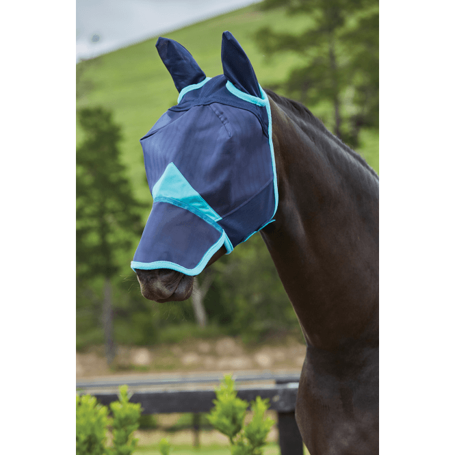 Weatherbeeta  Comfitec Fine Mesh Fly Mask With Ears & Nose - Navy/Turquoise