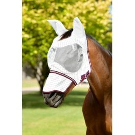 Weatherbeeta Hybrid Seasons Pony/Horse Fly Mask - White/Maroon