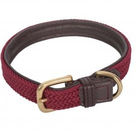 Weatherbeeta Leather Plaited Dog Collar - Brown/Maroon