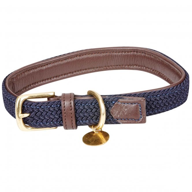 Weatherbeeta  Leather Plaited Dog Collar - Brown/Navy