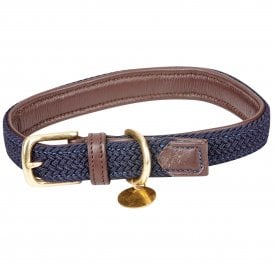 Weatherbeeta Leather Plaited Dog Collar - Brown/Navy