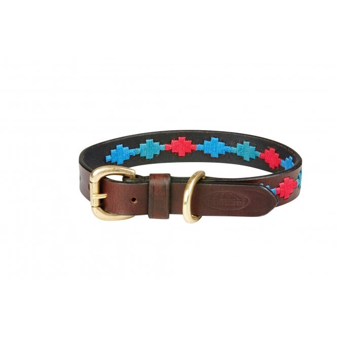 Weatherbeeta  Polo Leather Dog Collar - Beaufort Brown/Emerald/Pink/Blue