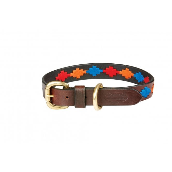 Weatherbeeta  Polo Leather Dog Collar - Beaufort Brown/Red/Orange/Blue