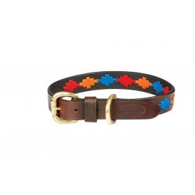 Weatherbeeta Polo Leather Dog Collar - Beaufort Brown/Red/Orange/Blue