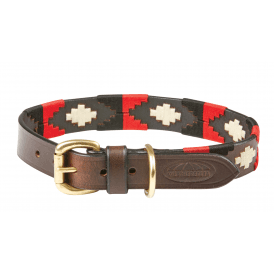 Weatherbeeta Polo Leather Dog Collar - Cowdray Brown/Black/Red/White