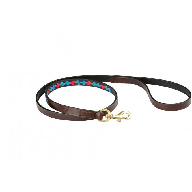 Weatherbeeta  Polo Leather Dog Lead - Beaufort Brown/Emerald/Pink/Blue