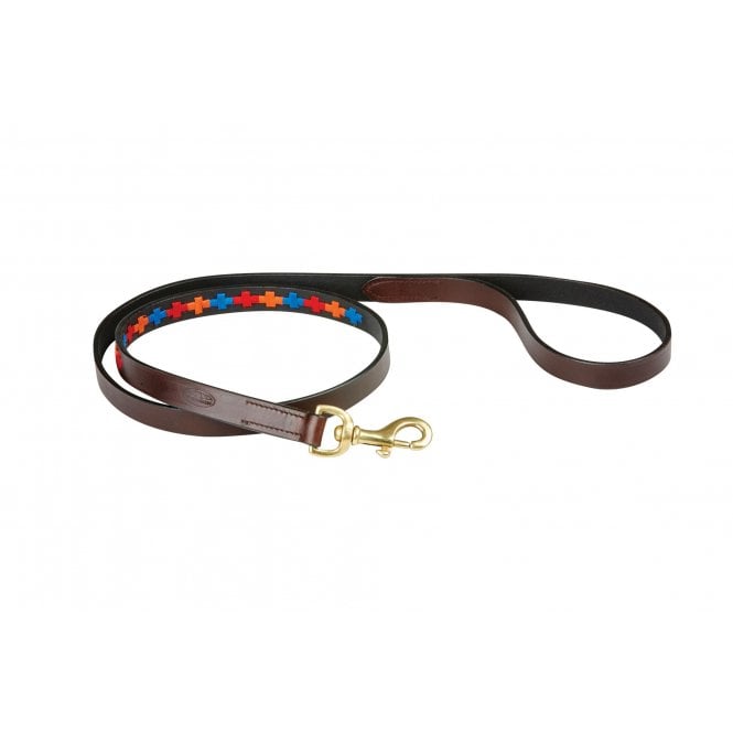 Weatherbeeta  Polo Leather Dog Lead - Beaufort Brown/Red/Orange/Blue