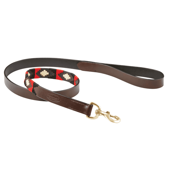 Weatherbeeta  Polo Leather Dog Lead - Cowdray Brown/Black/Red/White
