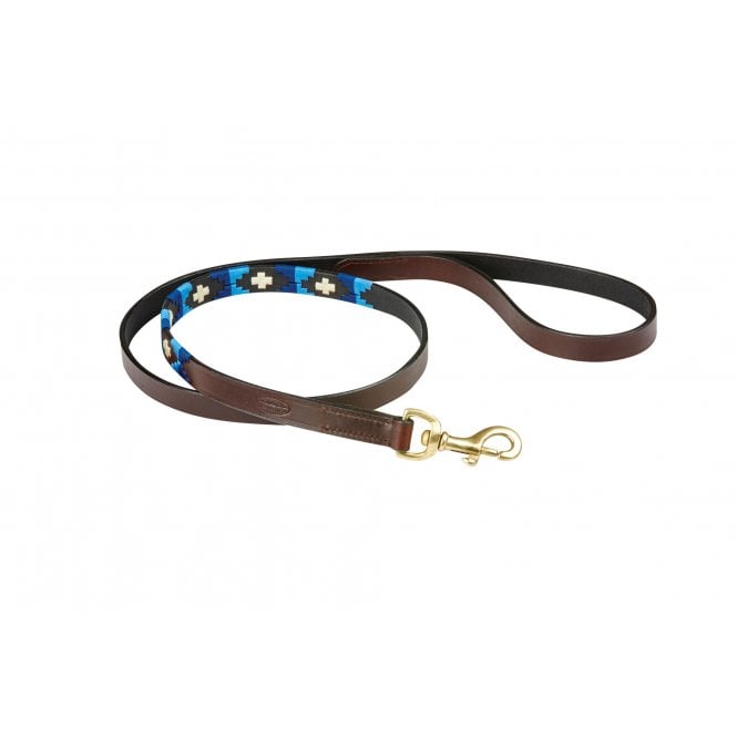 Weatherbeeta  Polo Leather Dog Lead - Cowdray Brown/Blue/Blue