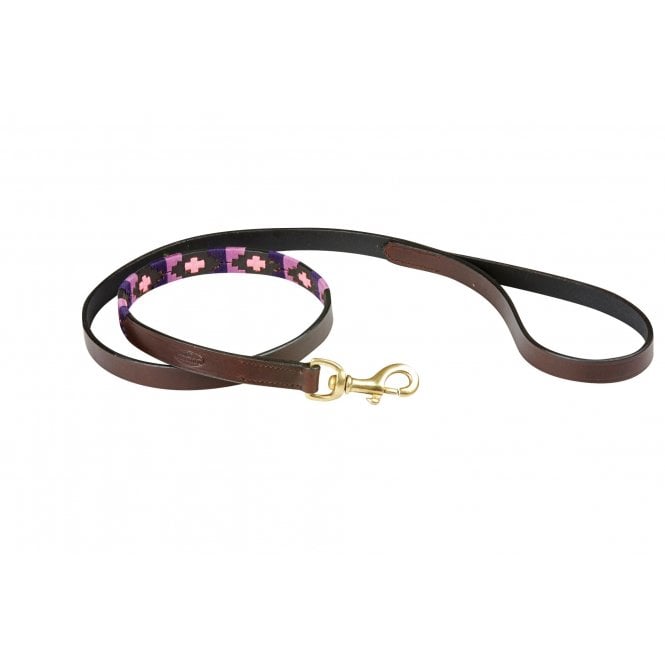 Weatherbeeta  Polo Leather Dog Lead - Cowdray Brown/Purple/Purple
