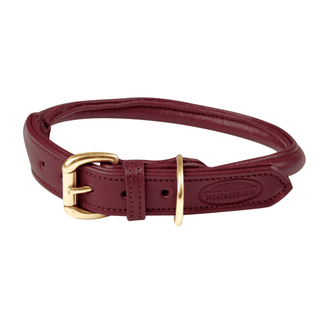 Weatherbeeta  Rolled Leather Dog Collar - Maroon