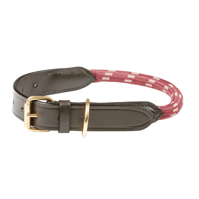 Weatherbeeta  Rope Leather Dog Collar - Burgundy/Brown