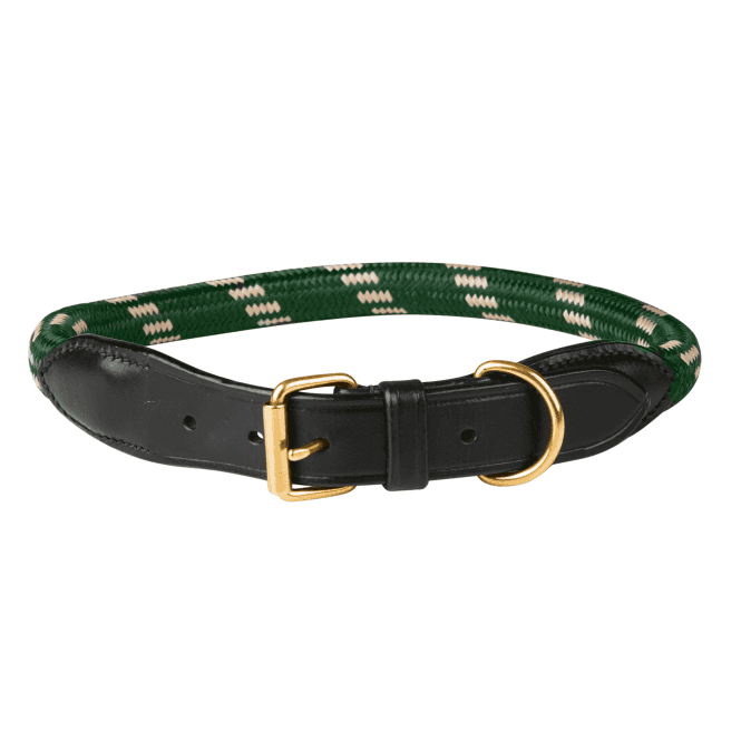 Weatherbeeta  Rope Leather Dog Collar - Hunter Green/Brown
