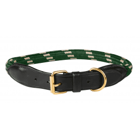 Weatherbeeta Rope Leather Dog Collar - Hunter Green/Brown