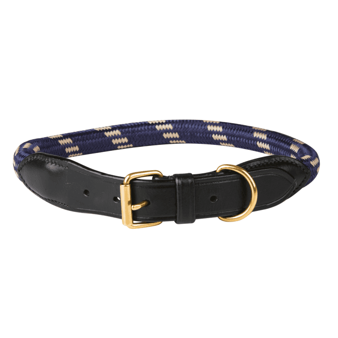 Weatherbeeta  Rope Leather Dog Collar - Navy Blue/Brown