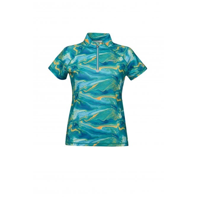 Weatherbeeta  Ruby Printed Short Sleeve Womens Top - Blue/Orange Swirl Marble Print