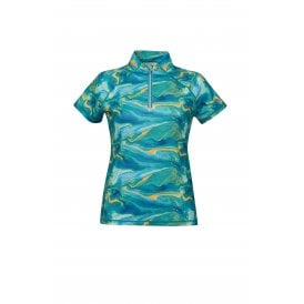 Weatherbeeta Ruby Printed Short Sleeve Womens Top - Blue/Orange Swirl Marble Print